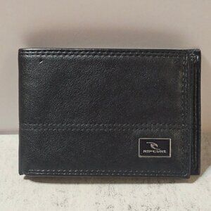 Rip Curl Mens Black Leather Bi-Fold Wallet With Multiple Card Slots & ID Window